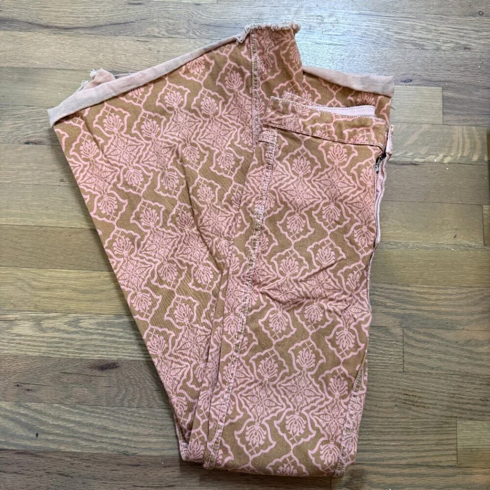 Free People Throw It Back Reversible Flare Jeans in Pink Combo